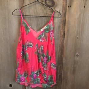 Vine & Love Pink Tropical Faux Wrap Tank Top Cami